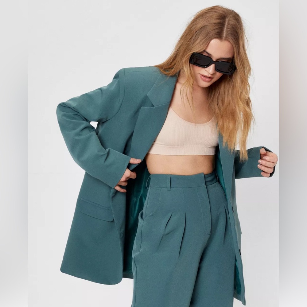 Teal Oversized Double Breasted Blazer